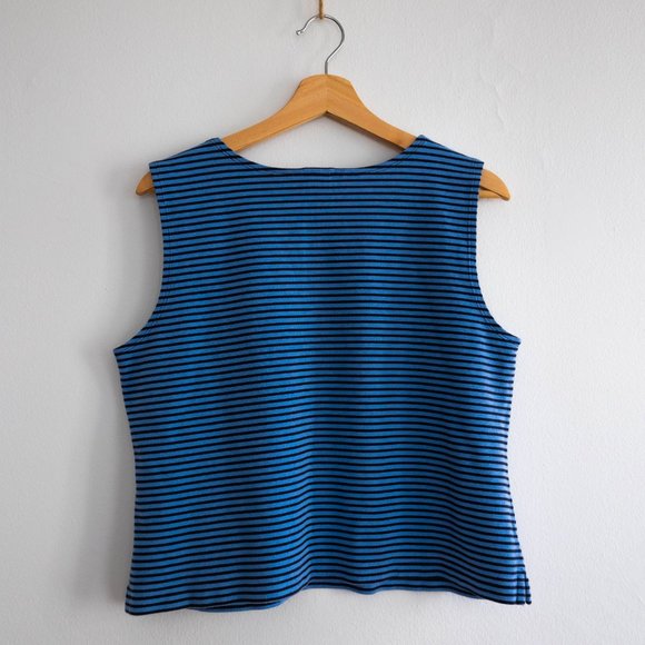 Vintage L.L. Bean Black & Blue Striped Tank Top - Picture 2 of 3